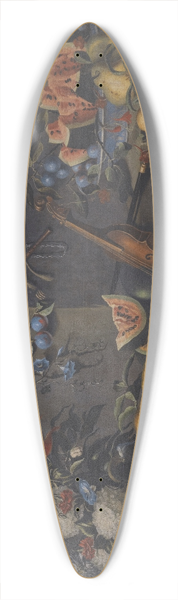 French School - A Still Life With Various Fruits In A Basket And On A Ledge, Flowers In A Vase, Musical Instruments And A Monkey With A Flute 39.3 inch art pintail longboard deck