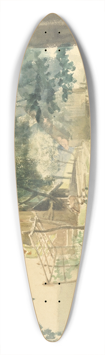 Friedrich Eduard Meyerheim - A Farmyard near Merano 39.3 inch art pintail longboard deck