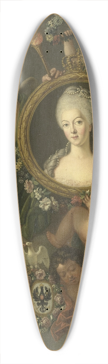 Friedrich Reclam - Portrait of Wilhelmina of Prussia in a medallion with allusions to her marriage to Prince William V on 4 October 1767 in Berlin (Frederika Sophia Wilhelmina) 39.3 inch art pintail longboard deck