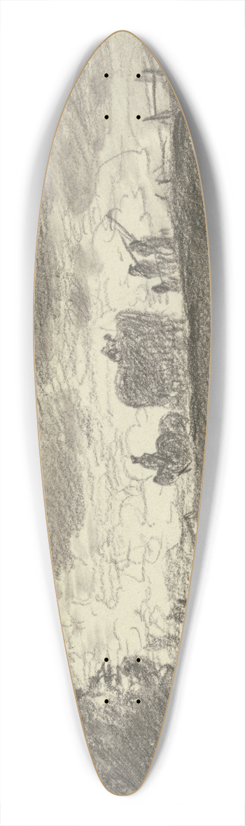 Friedrich Voltz - Landschaft in Gewitterstimmung mit einer Viehherde im Vordergrund und einem Erntewagen am Horizont 39.3 inch art pintail longboard deck
