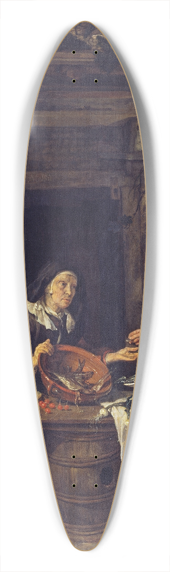 Gabriel Metsu - An Old Woman Selling Fish 39.3 inch art pintail longboard deck