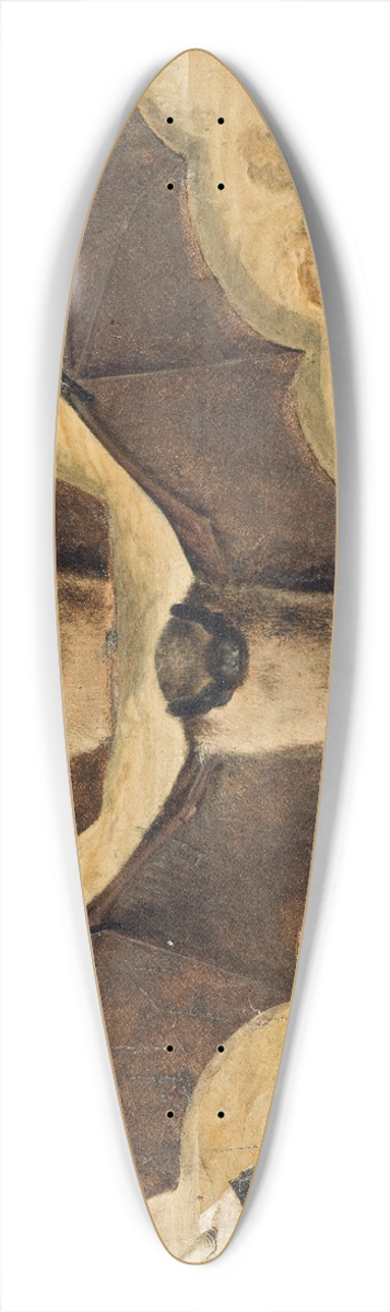 Gabriel Orm - Trompe loeil Two bats nailed to a timber wall, knife and quill pen 39.3 inch art pintail longboard deck