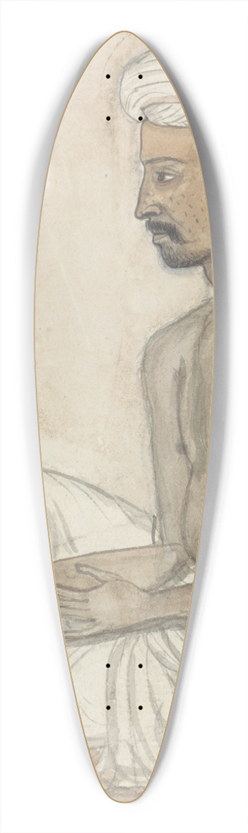 Gangaram Chintaman Tambat - Barechested Man Sitting Crosslegged 39.3 inch art pintail longboard deck