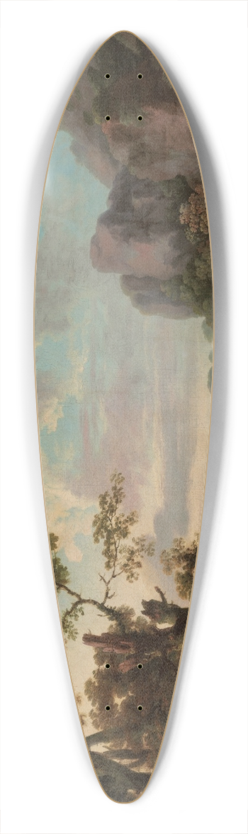 George Barret - A wooded landscape with a lake, anglers in the foreground 39.3 inch art pintail longboard deck