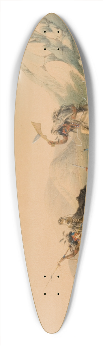 George Catlin - Attacking the Grizzly Bear 39.3 inch art pintail longboard deck