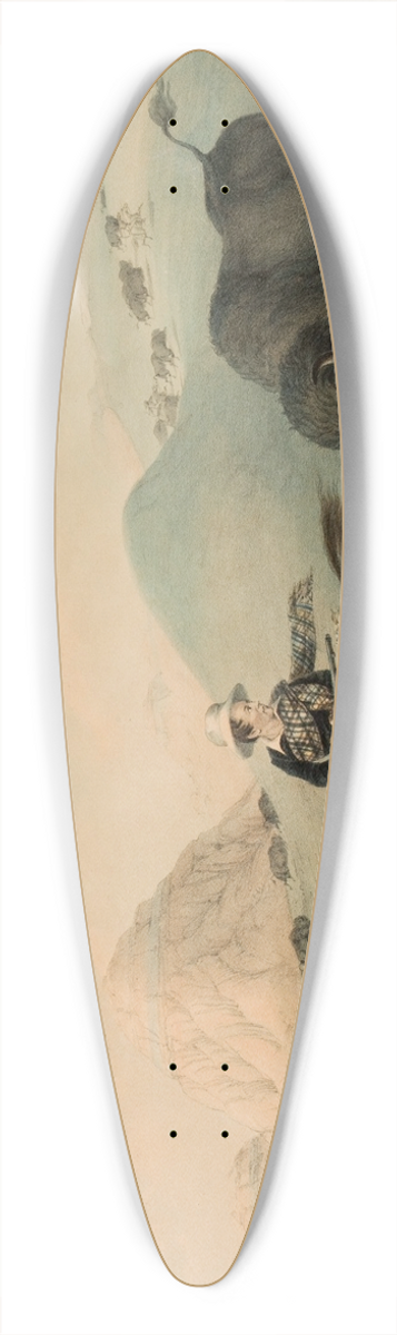 George Catlin - Buffalo Hunt, Chasing Back 39.3 inch art pintail longboard deck
