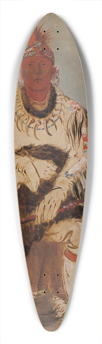 George Catlin - No-Wy-Ke-Sg-Gah, He Who Strikes Two At Once, a Brave 39.3 inch art pintail longboard deck