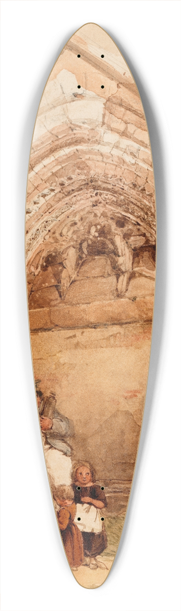 George Howse - Figures by a Doorway at Corfe Castle, Dorset 39.3 inch art pintail longboard deck