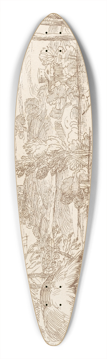 George Knapton - Pastoral scene with huts 39.3 inch art pintail longboard deck