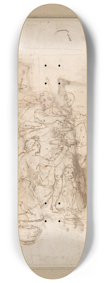 Cesare Nebbia - Banquet Scene; A Seated Warrior Attended by a Number of Servants 8.25 inch art skate deck