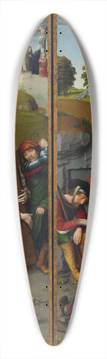 Gerard David - Christ Carrying the Cross, with the Crucifixion; The Resurrection, with the Pilgrims of Emmaus 39.3 inch art pintail longboard deck
