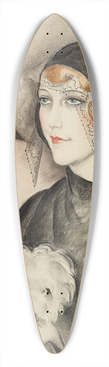 Gerda Wegener - Ung dame med sort klokkehat og lille hvid skdehund 39.3 inch art pintail longboard deck