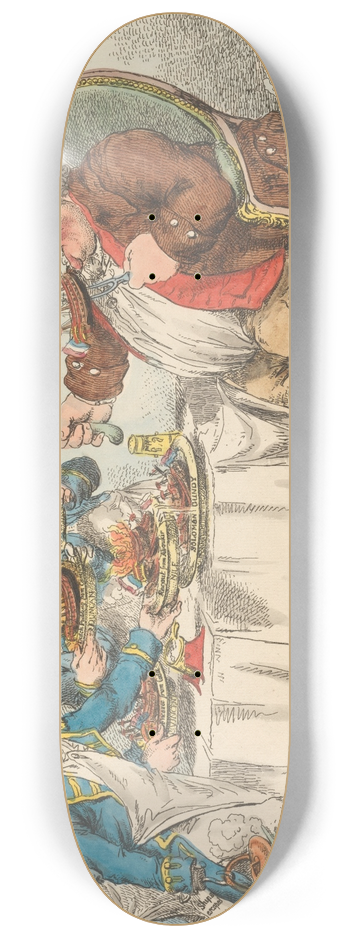 Charles Ansell - John Bull Taking a Lunch  or Johnnys Purveyors Pampering His Appetite with Dainties From All Parts of the World 8.25 inch art skate deck