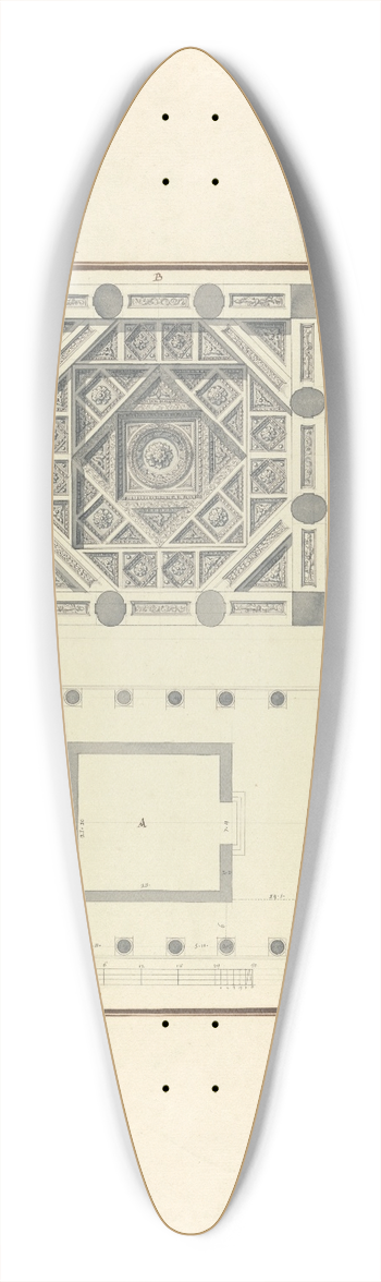 Giovanni Battista Borra - Plan of a Temple at Mylasa and Detail of a Coffered Ceiling from a Tomb 39.3 inch art pintail longboard deck