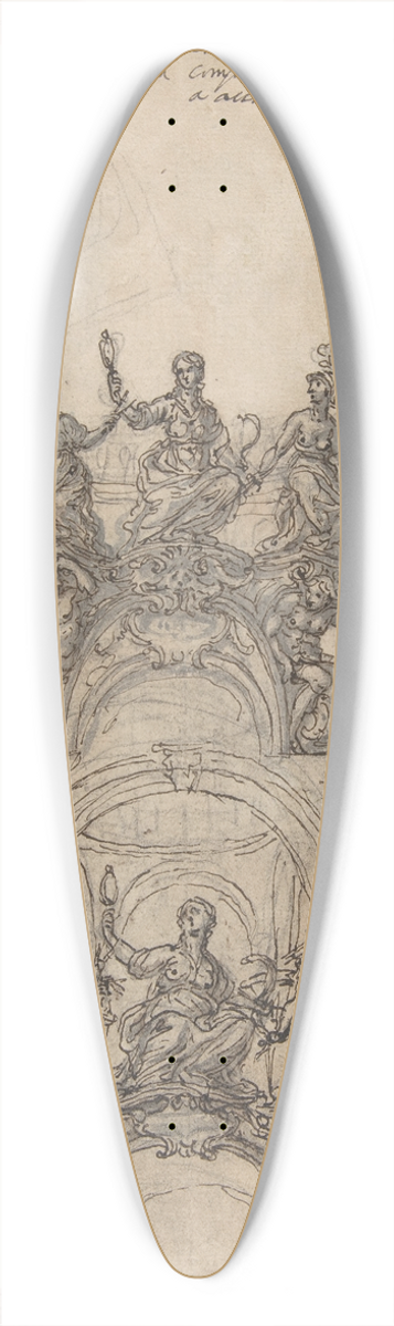 Giovanni Battista Foggini - Studies for a Sculpture with Figures of Prudence, Industry and Economy Supported by Slaves and an Oval Plaque with Cartouche; Separate Study for a Cupola 39.3 inch art pintail longboard deck