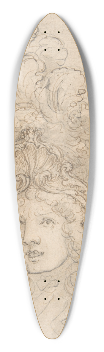 Giovanni Battista Foggini - View of a Design for a Headpiece Decorated with a Shell and Large Plume 39.3 inch art pintail longboard deck