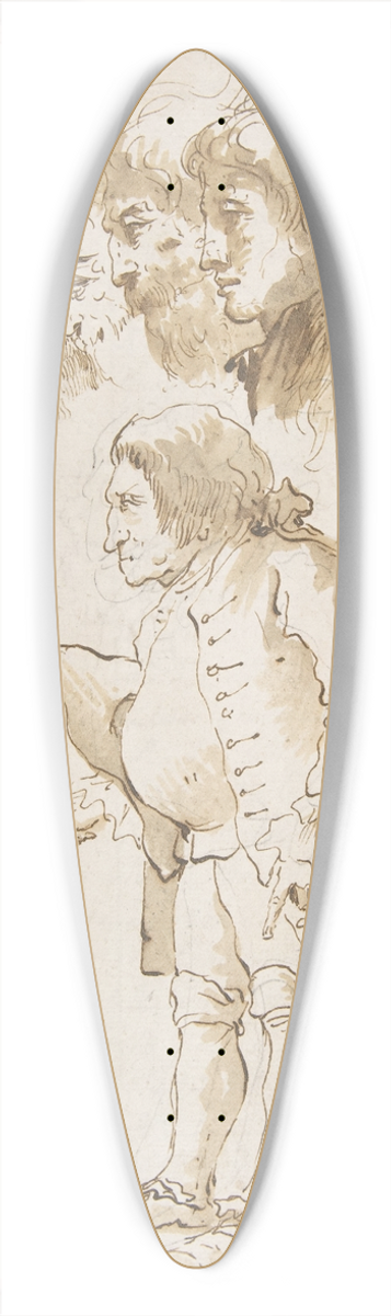 Giovanni Domenico Tiepolo - Caricature of a Gentleman and Other Studies 39.3 inch art pintail longboard deck