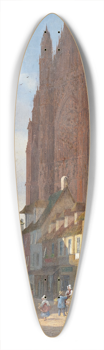 Giuseppe Canella - A street in Chartres with the Cathedral in the background 39.3 inch art pintail longboard deck