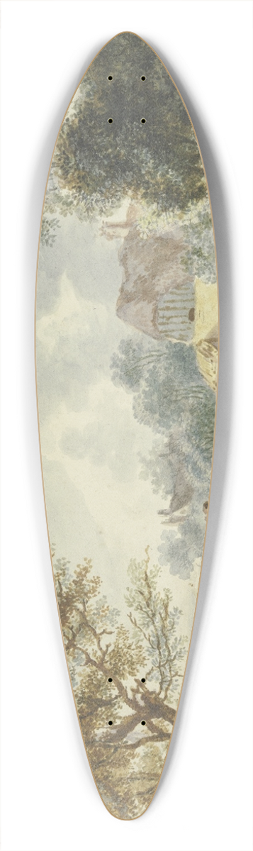 Gottlieb Welt - Baumreiche Landschaft, im Vordergrund ein Weg, der ber eine Brcke fhrt 39.3 inch art pintail longboard deck