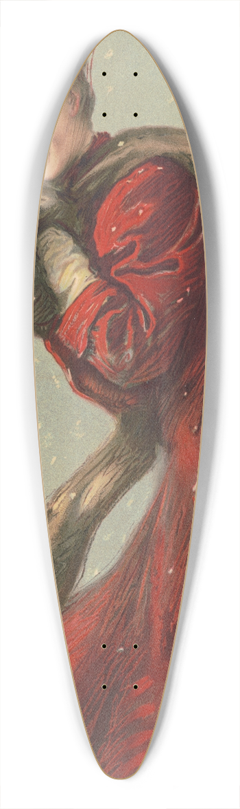 Gray Litho. Co - Woman wearing red coat and hat with fur muffler in the snow 39.3 inch art pintail longboard deck