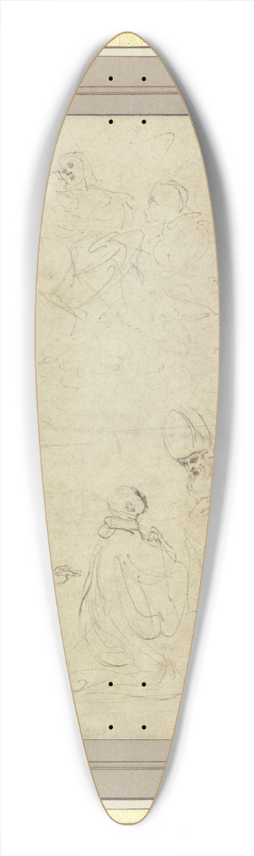 Guercino - Die Muttergottes in Wolken, unten ein Geistlicher vor einem Bischof kniend, links ein Krieger und eine Frau 39.3 inch art pintail longboard deck