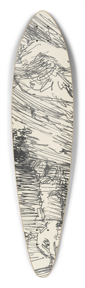 Gustav Schraegle - Draughtsman and lady at the table 39.3 inch art pintail longboard deck