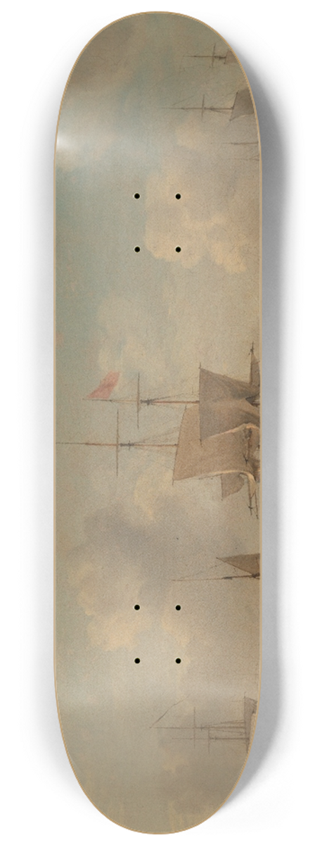 Charles Brooking - English Ships Under Sail in a Very Light Breeze 8.25 inch art skate deck