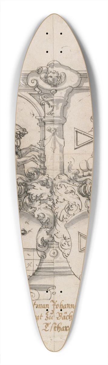 Hans Jacob Plepp - Stained Glass Design with Two Coats of Arms 39.3 inch art pintail longboard deck