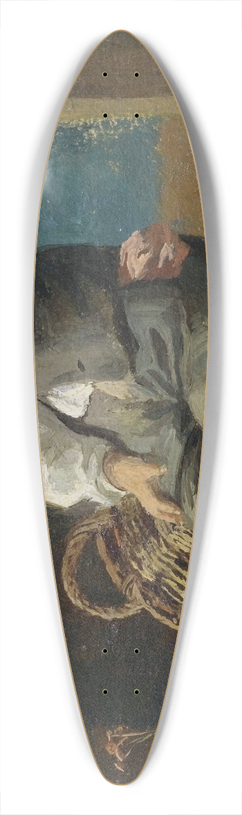 Hans Thoma - A young boy on a bench with flower pots and a wicker basket 39.3 inch art pintail longboard deck