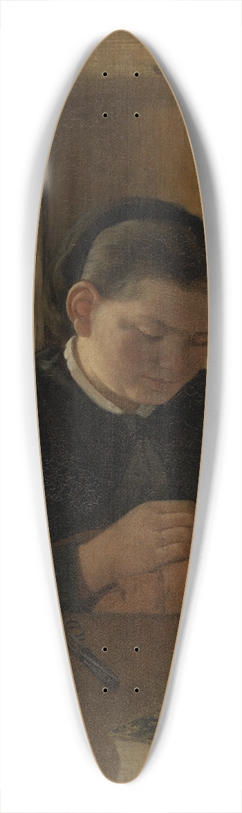 Hans Thoma - Sewing girl 39.3 inch art pintail longboard deck