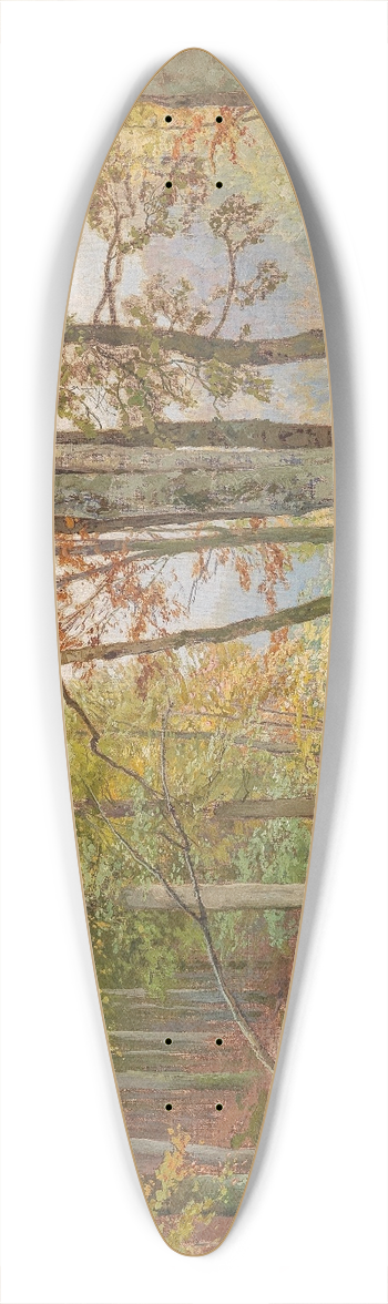 Heinrich Bhmer - Autumn Woodland with Bridge over a Stream 39.3 inch art pintail longboard deck