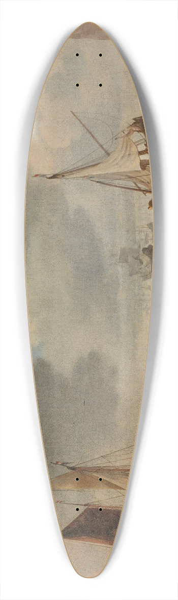 Hendrick Jacobsz. Dubbels - A calm with ships and fishermen along the shore 39.3 inch art pintail longboard deck