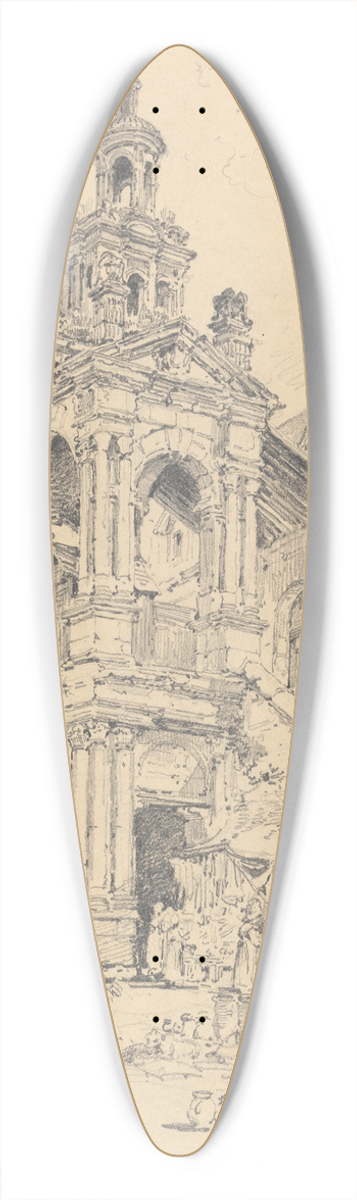 Henry Edridge - The Porch of the Halle of the Haute Vielle Tour, Rouen 39.3 inch art pintail longboard deck