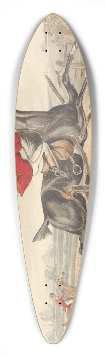 Henry Thomas Alken - Qualified Horses and Unqualified Riders; Charging an Ox Fence with Good Success 39.3 inch art pintail longboard deck