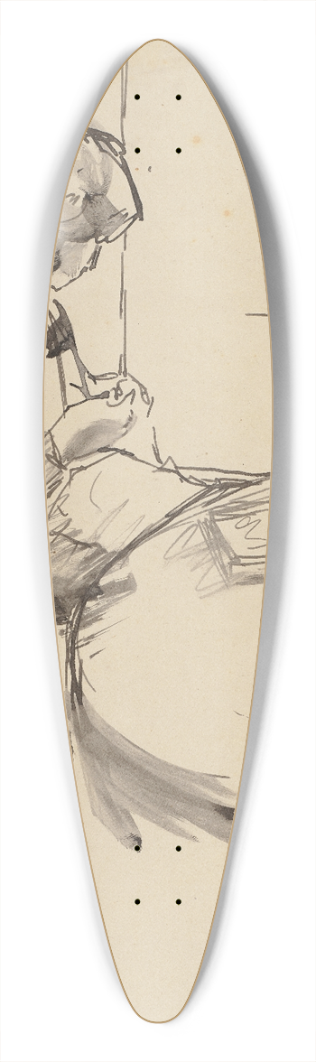 Hermann Lismann - Strickende Frau, auf dem Tisch ein Buch liegend 39.3 inch art pintail longboard deck