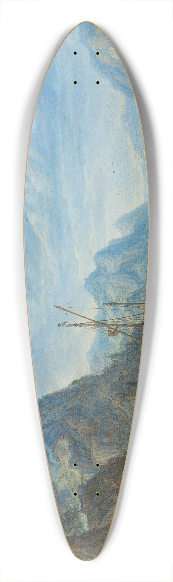Herman Saftleven - View of a River with Boat Moorings 39.3 inch art pintail longboard deck