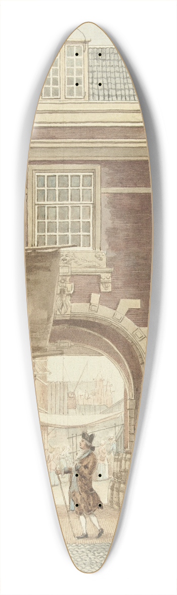 Hermanus Petrus Schouten - De Kleine Vispoort op de Vijgendam met een doorkijk naar de Vismarkt 39.3 inch art pintail longboard deck