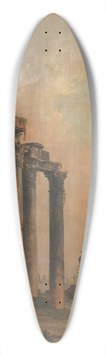 Hubert Robert - Architectural Capriccio with ruins of the Temple of Saturn and the Colosseum in the background 39.3 inch art pintail longboard deck