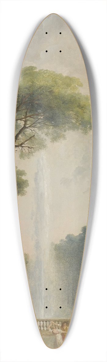 Hubert Robert - View of a garden with a large fountain at center and figures relaxing and dancing in the foreground 39.3 inch art pintail longboard deck