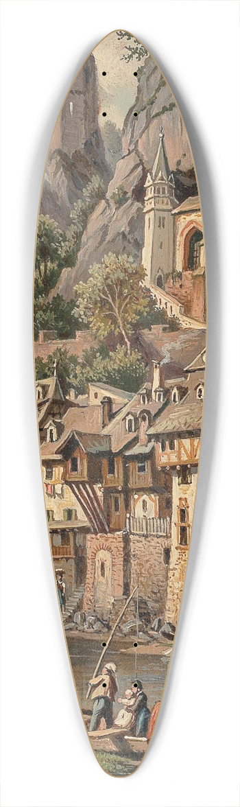 Hubert Sattler - View of the Rock Church and Castle Ruins in Idar-Oberstein 39.3 inch art pintail longboard deck