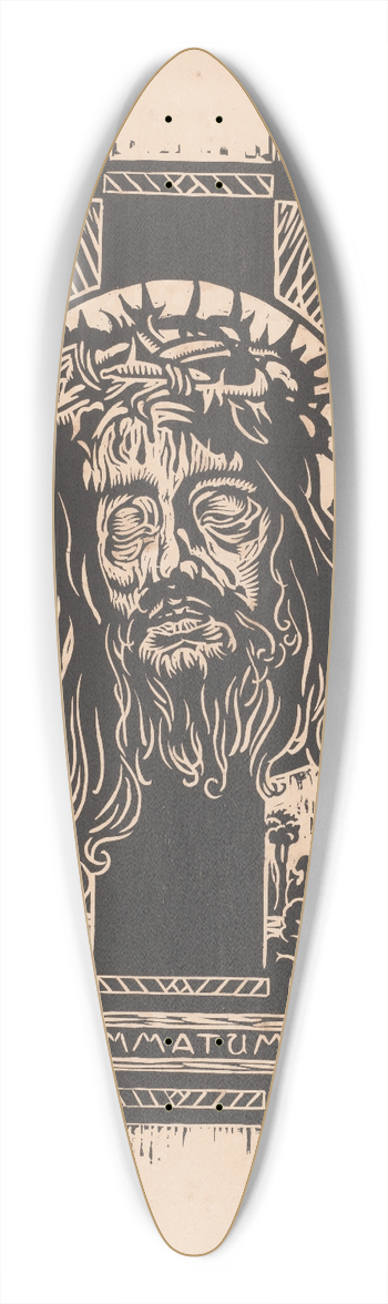 Huib Luns - Hoofd van Christus met doornkrans voor een kruis, aanbeden door een man en vrouw 39.3 inch art pintail longboard deck