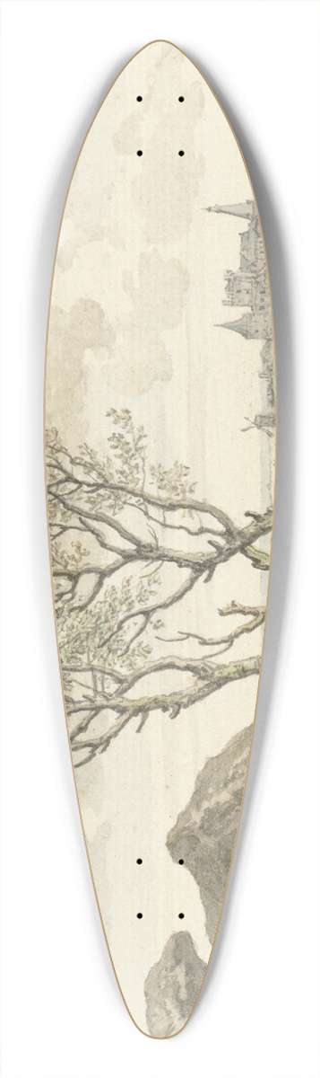 Isaac de Moucheron - Gezicht op het kasteel van Bentheim 39.3 inch art pintail longboard deck