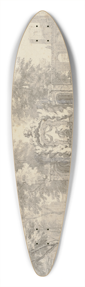 Isaac de Moucheron - Wasserkunst in einem Park, in der Mitte ein knstliches Felsentor mit einem Neptun, rechts auf dem Teich eine Gondel 39.3 inch art pintail longboard deck