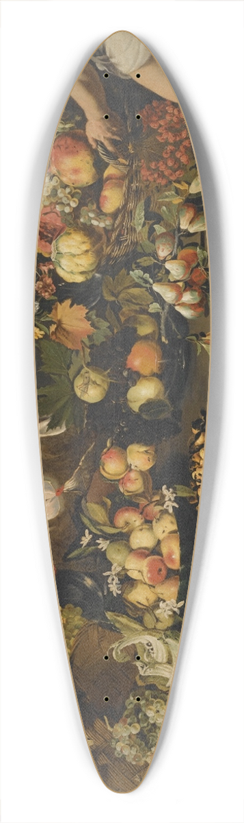 Italo-Flemish School - An Interior With Fruits, Vegetables And Flowers Arranged Over A Table And The Floor, With A Woman And Two Men 39.3 inch art pintail longboard deck