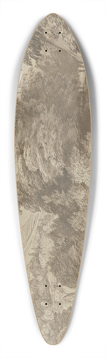 Jacob Esselens - Gebirgslandschaft mit Wald, links am Weg ein sitzender und ein stehender Mann 39.3 inch art pintail longboard deck