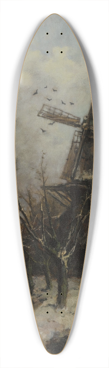 Jacob Maris - Windmill by a Stream in Winter 39.3 inch art pintail longboard deck