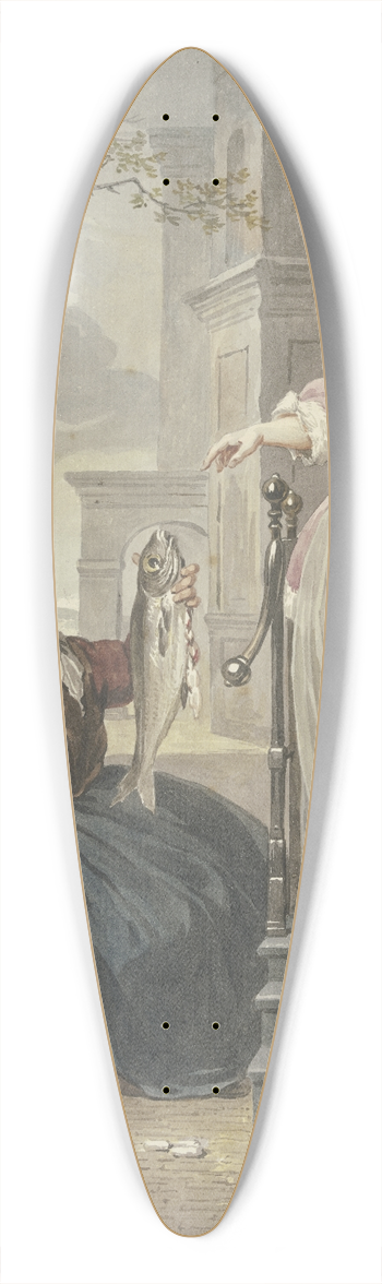 Jacobus Buys - Eine Dame steht mit ihrer Magd vor ihrem Haus und handelt mit einer Fischverkuferin 39.3 inch art pintail longboard deck
