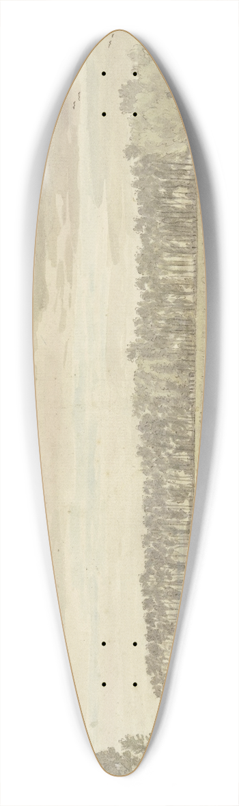 Jacob van Liender - Landschaft, im Hintergrunde ein langes Wldchen, vorne Felder mit einigen Fruchtgarben 39.3 inch art pintail longboard deck