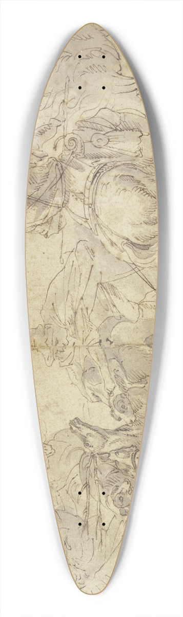 Jacques Courtois - Stag hunt on horseback 39.3 inch art pintail longboard deck