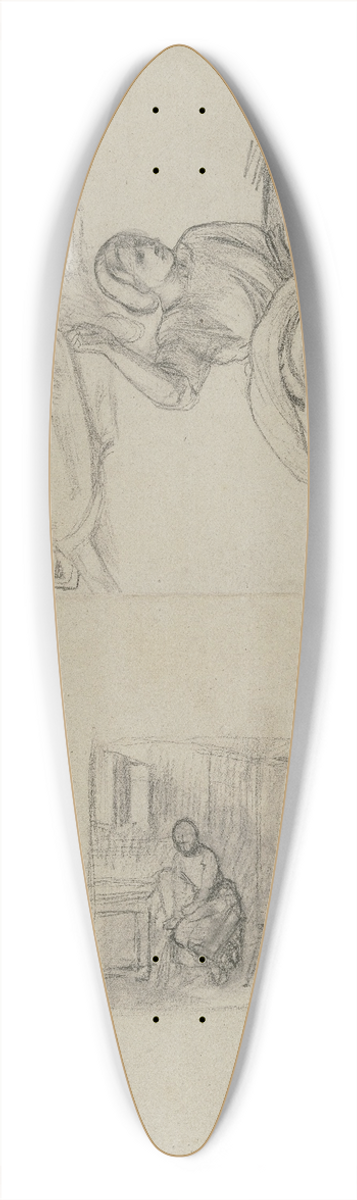 Jakob Becker - Studienblatt; Sitzende Frau und stehender Mann in einem Zimmer; die Weinleserin 39.3 inch art pintail longboard deck